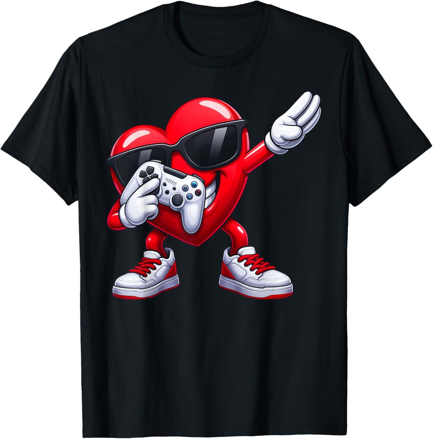 Funny Dabbing Heart Gaming Game Valentine Men Boy Kid T-Shirt - T-Shirt | Black