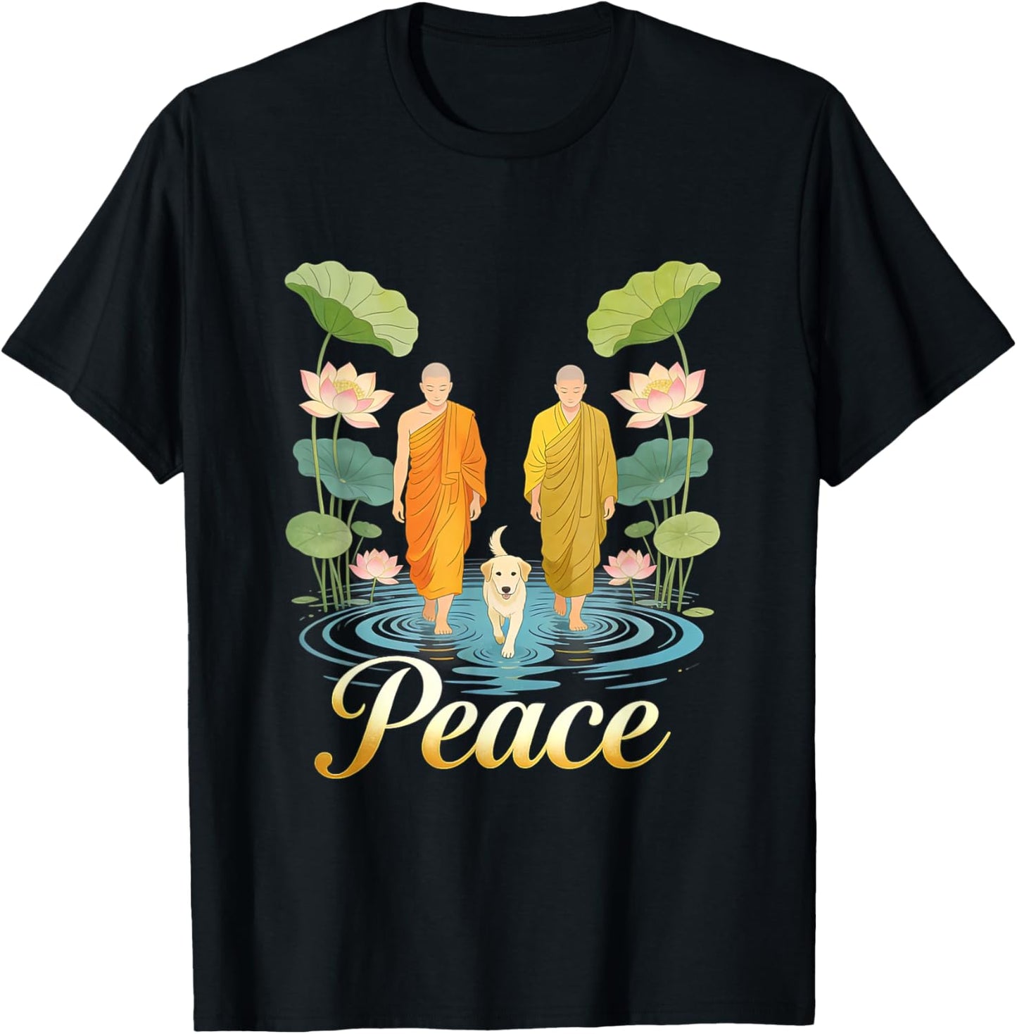 Peace Walking Monks Zen Art Walk for Aloka T-Shirt - T-Shirt | Black