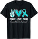 Peace Love Cure Cervical Cancer Awareness Ribbon Teal T-Shirt - T-Shirt | Black