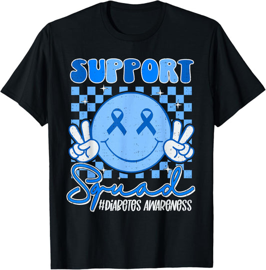 Support Type 1 Diabetes Awareness Smile T1D Ribbon Blue T-Shirt - T-Shirt | Black