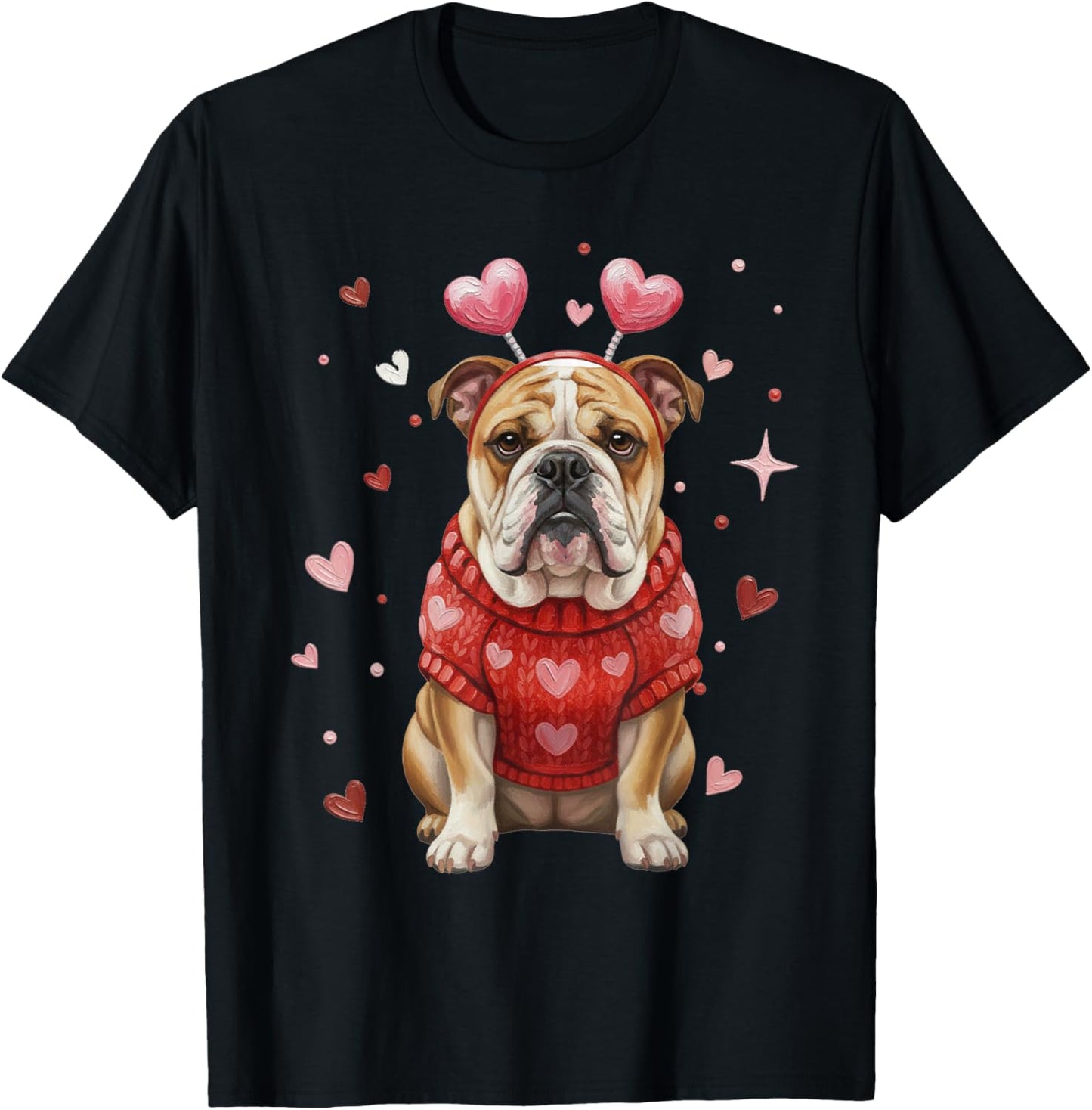 Cute Bulldog Valentine Heart Valentines Day T-Shirt - T-Shirt | Black