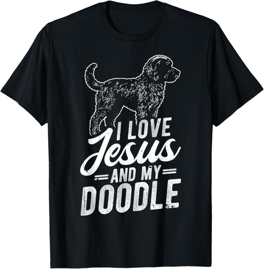 I Love Jesus and My Doodle Christian Doodle Dog T-Shirt - T-Shirt | Black