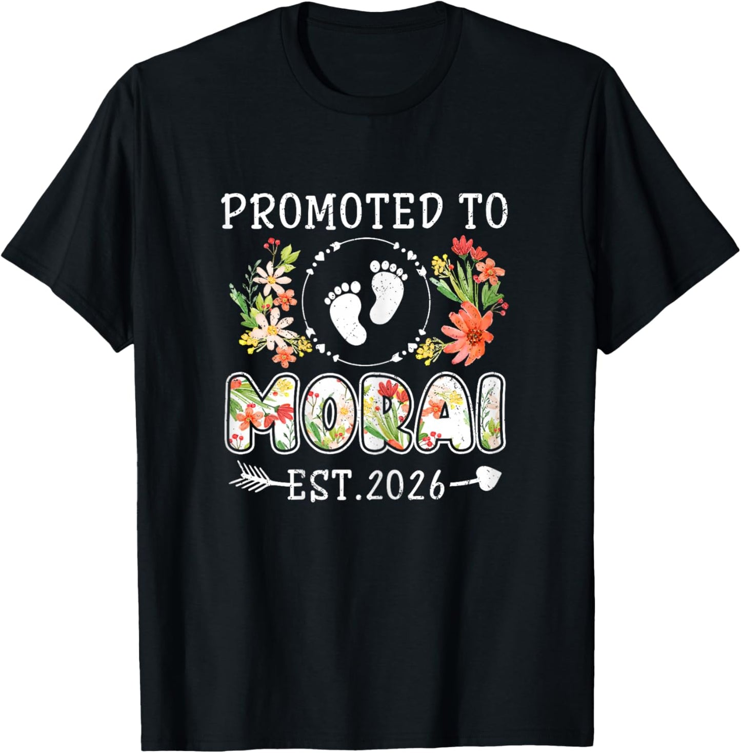 Promoted to Morai 2026 Flower First Time Grandma T-Shirt - T-Shirt | Black