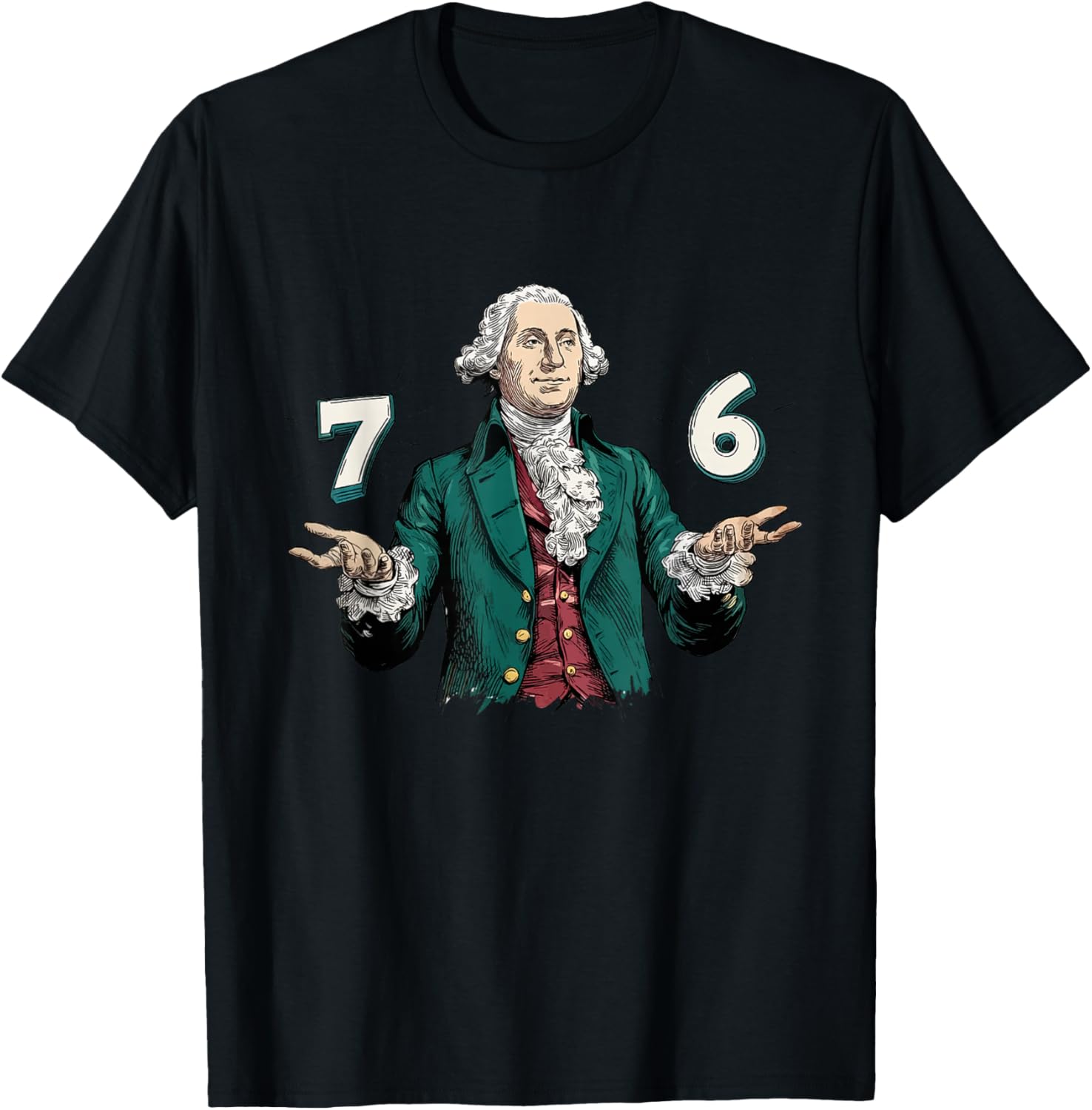 Six Seven George Washington 6-7 7 6 Humor 7endy Meme T-Shirt - T-Shirt | Black