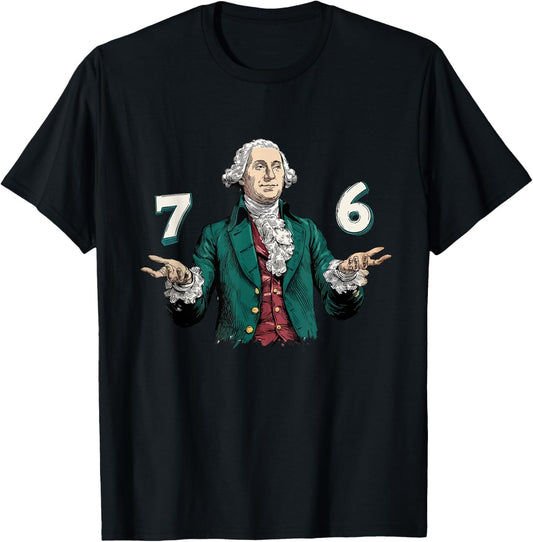 Six Seven George Washington 6-7 7 6 Humor 7endy Meme T-Shirt - T-Shirt | Black
