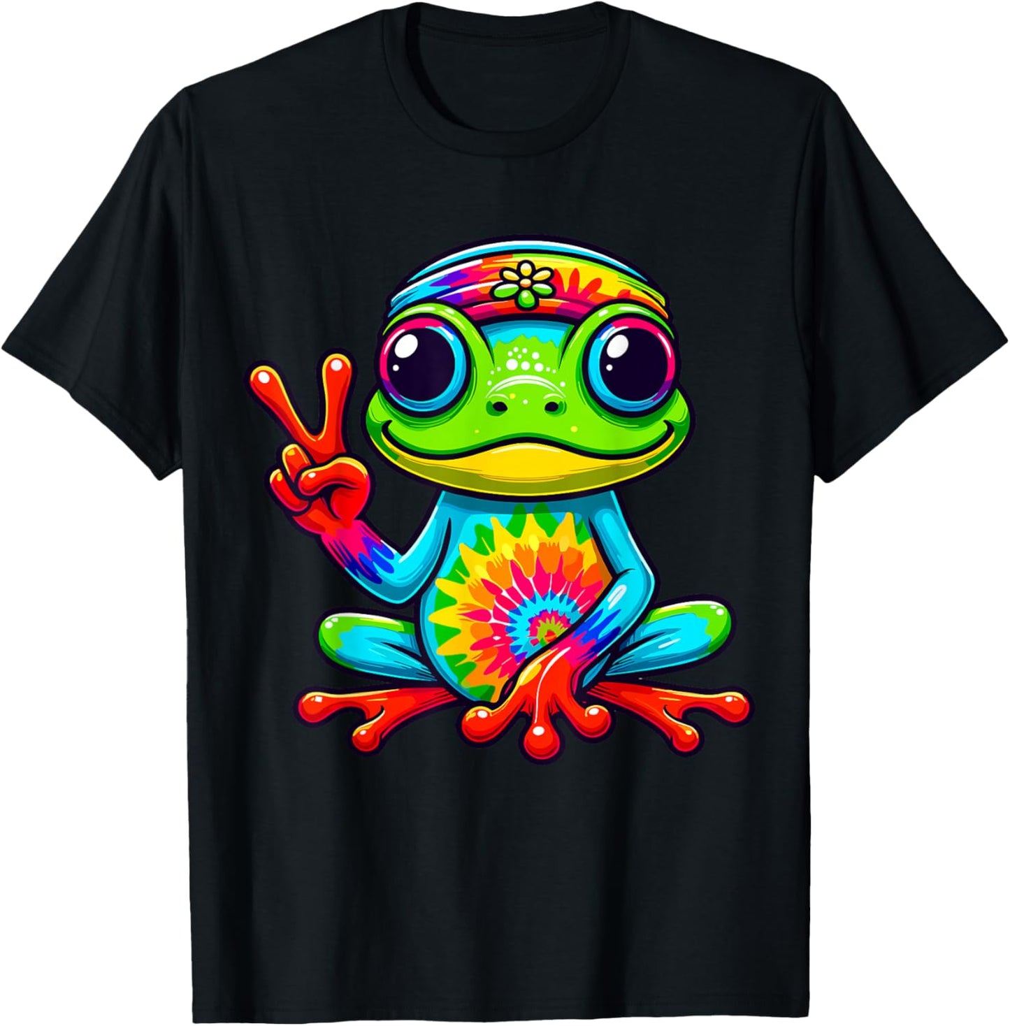 Tie-Dye Frog Peace Sign Hippie T-Shirt - T-Shirt | Black