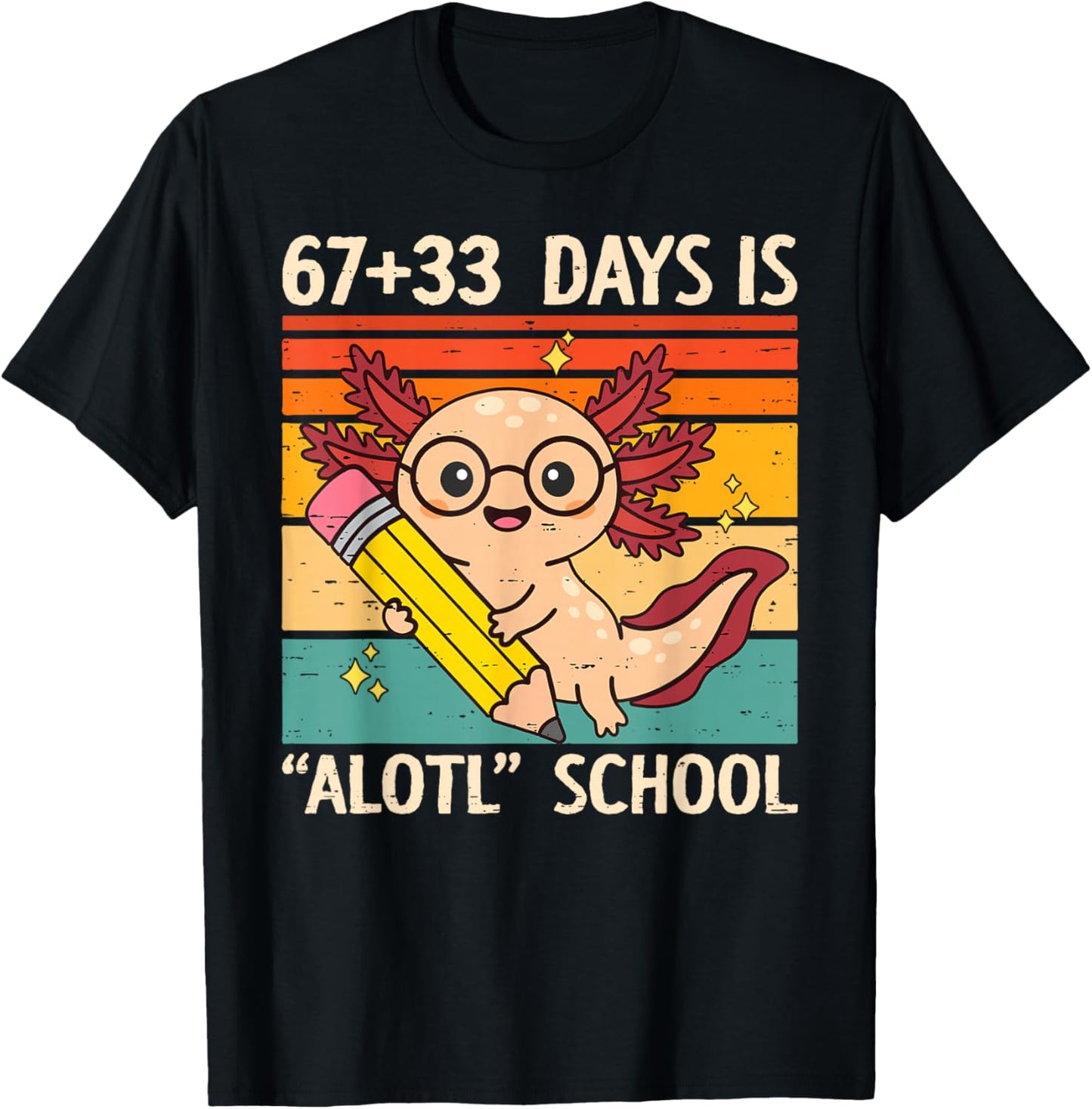67+33 Days is Alotl School Axolotl 100 Days of School Kids T-Shirt - T-Shirt | Black