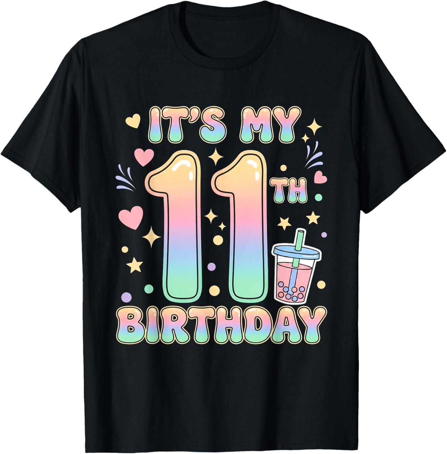 It's My 11th Birthday Bubble Boba Tea Party 11 Year Old Girl T-Shirt - T-Shirt | Black