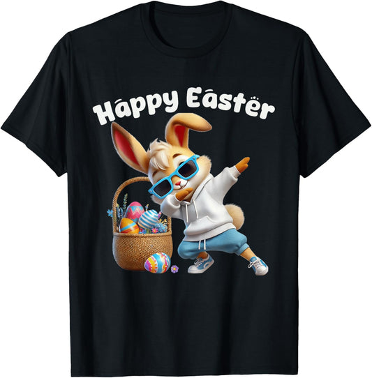 Dabbing Rabbit Happy Easter Day Eggs Dab Boys Kids Bunny T-Shirt - T-Shirt | Black