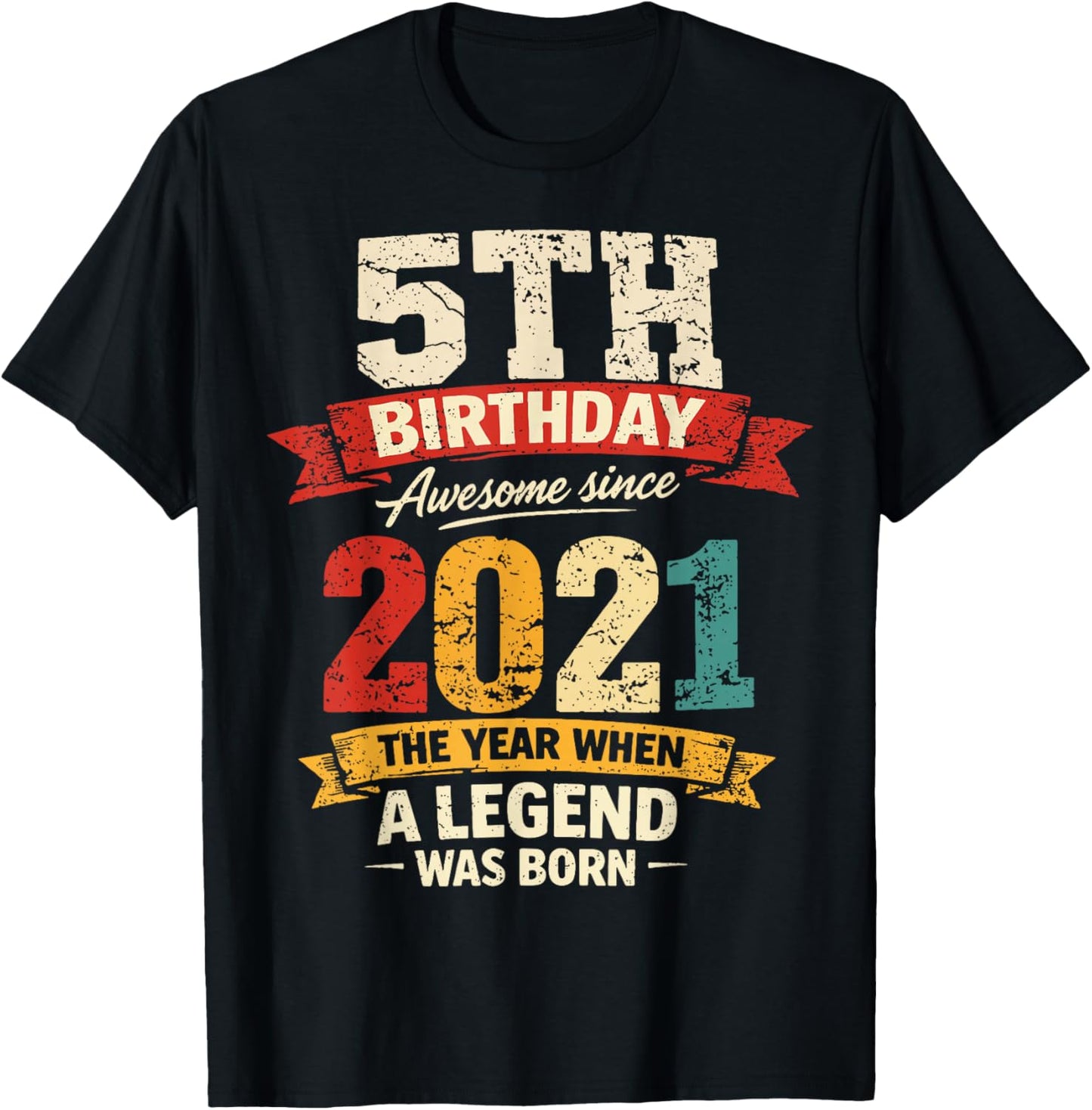 5 Year Old Vintage Awesome Since 2021 5th Birthday T-Shirt - T-Shirt | Black