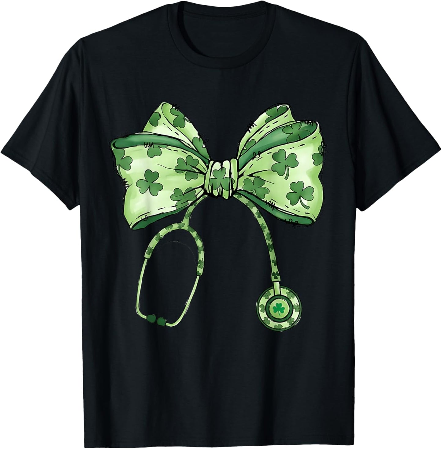 Saint Patrick's Day Nurse Shamrock Bow Stethoscope Women T-Shirt - T-Shirt | Black