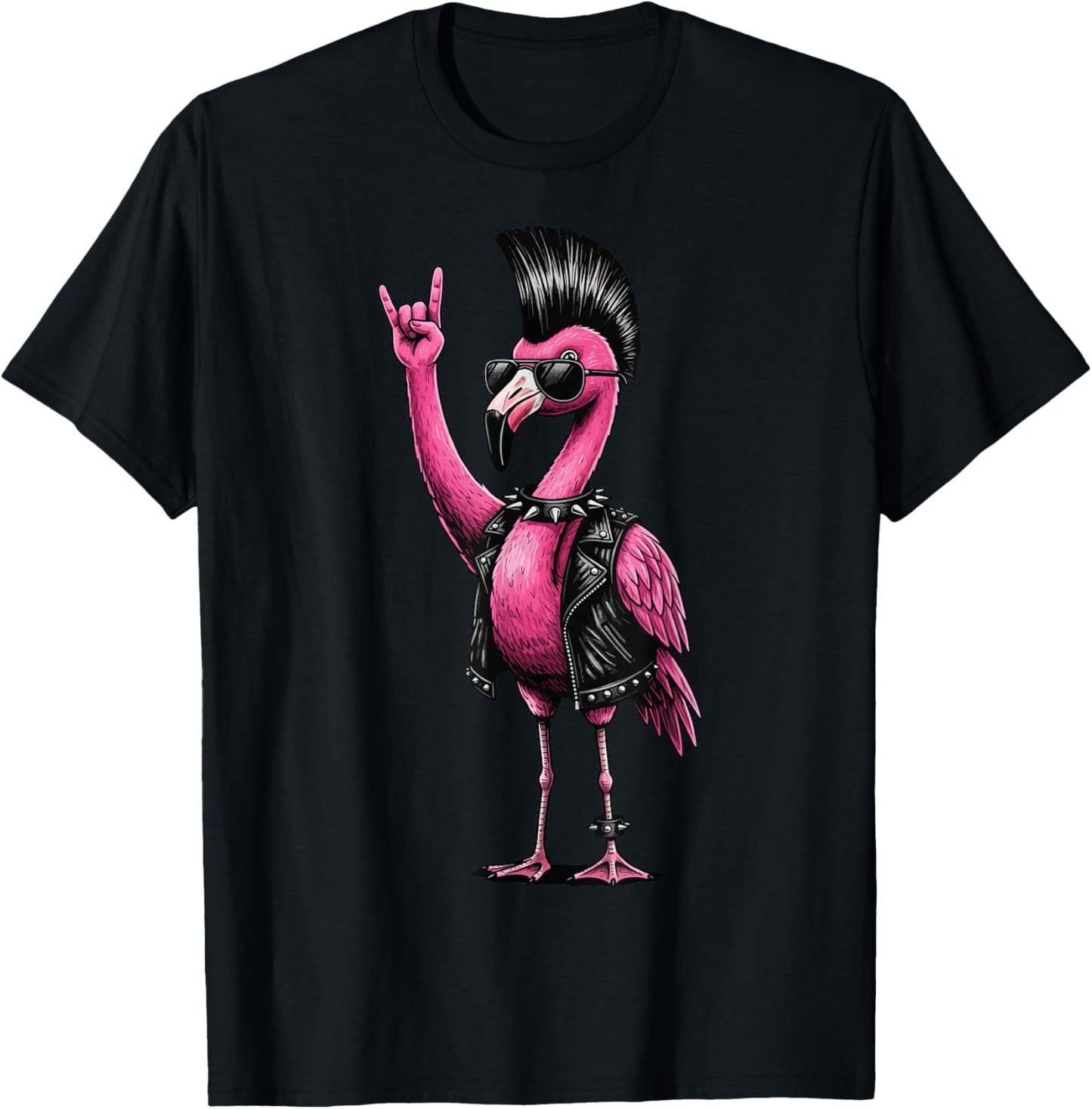 Flamingo Punk Rock Heavy Metal T-Shirt - T-Shirt | Black