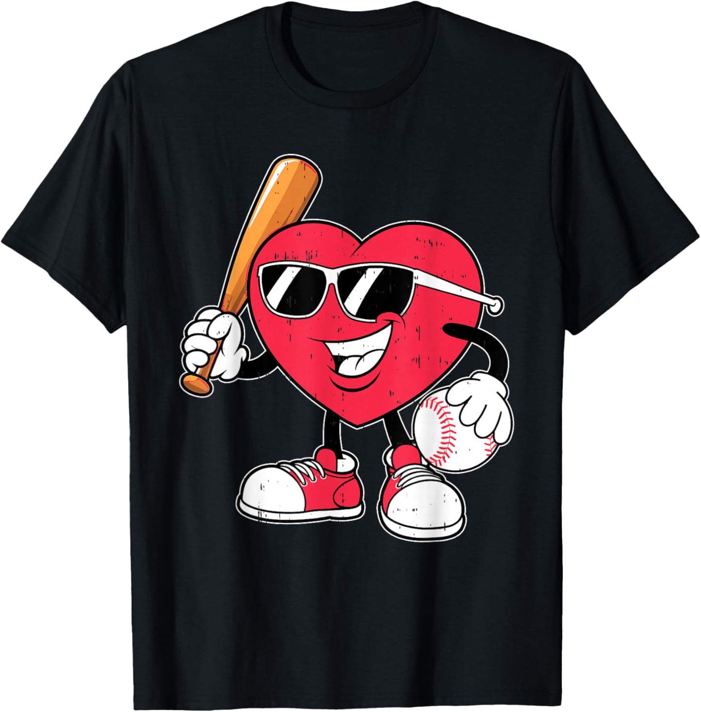 Heart Play Baseball Valentine's Day Teens Boys Girls Kids T-Shirt - T-Shirt | Black