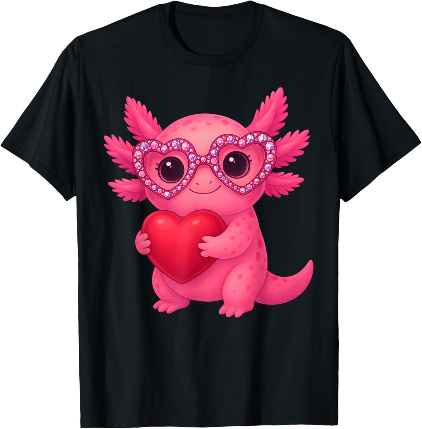 Valentine Cute Pink Axolotl Lovers Heart Girl Women Kid T-Shirt - T-Shirt | Black