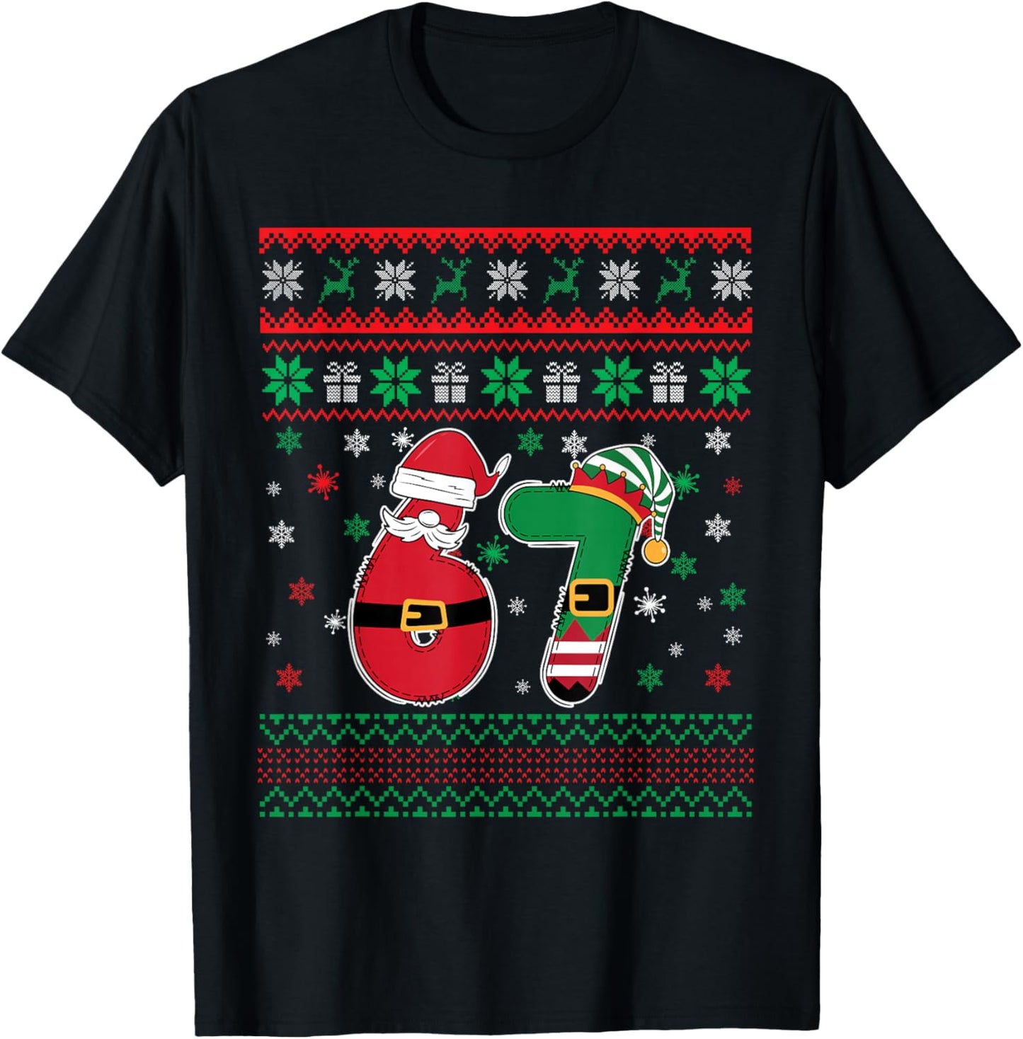 Funny 67 Six Seven Meme Couple Pajamas Matching Christmas T-Shirt - T-Shirt | Black
