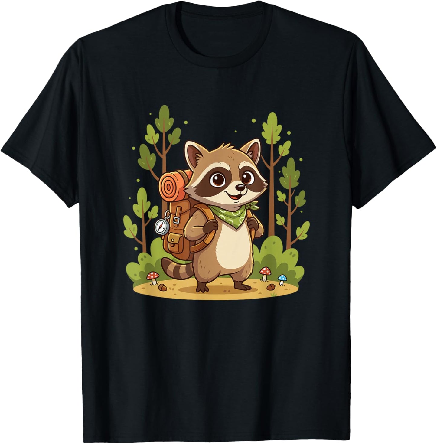 Cute Raccoon Backpacker Forest Camping Kids T-Shirt - T-Shirt | Black
