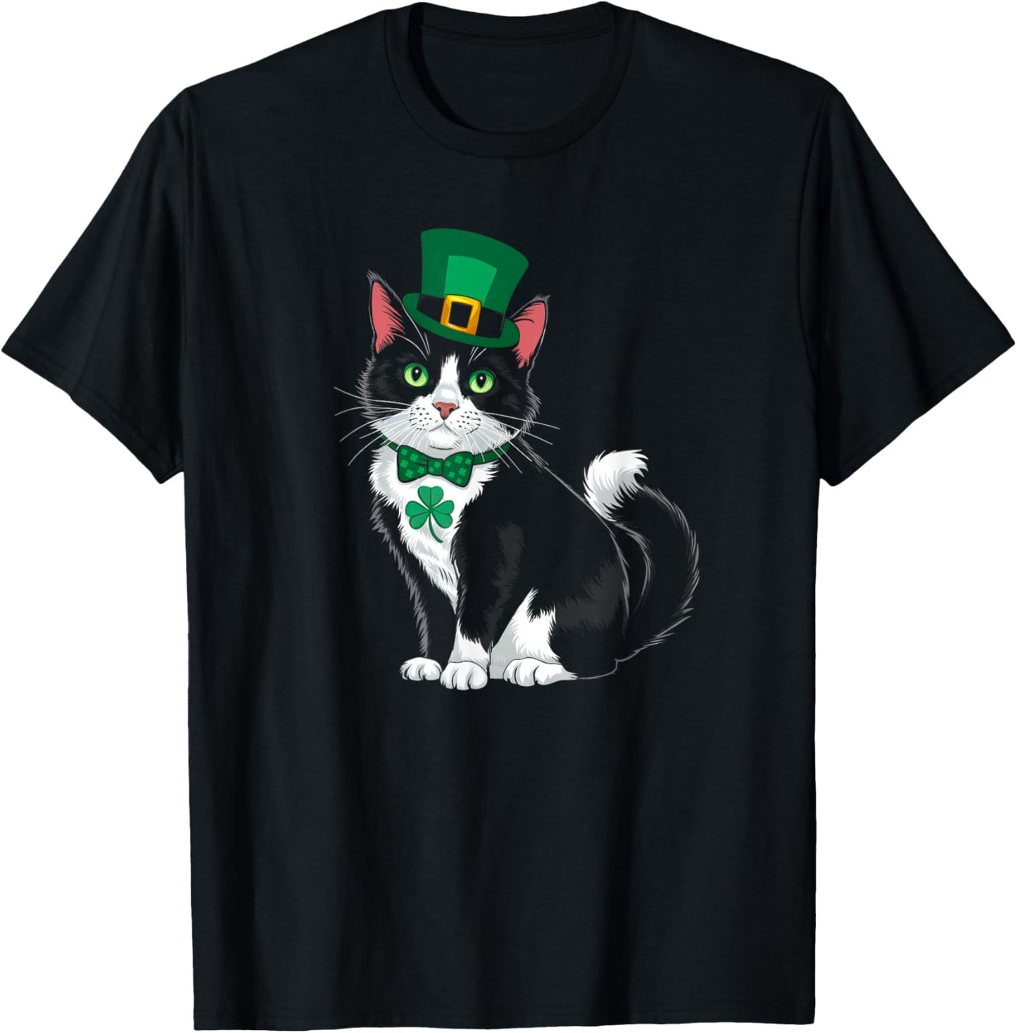 St Patricks Cat Shamrock Leprechaun Saint Pattys Cat Lover T-Shirt - T-Shirt | Black