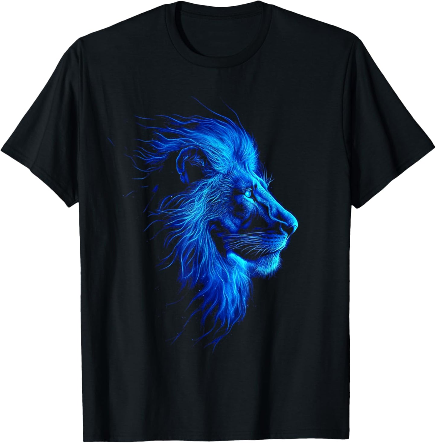 Animal Graphic Majestic Blue Artistic Lion Lover T-Shirt - T-Shirt | Black