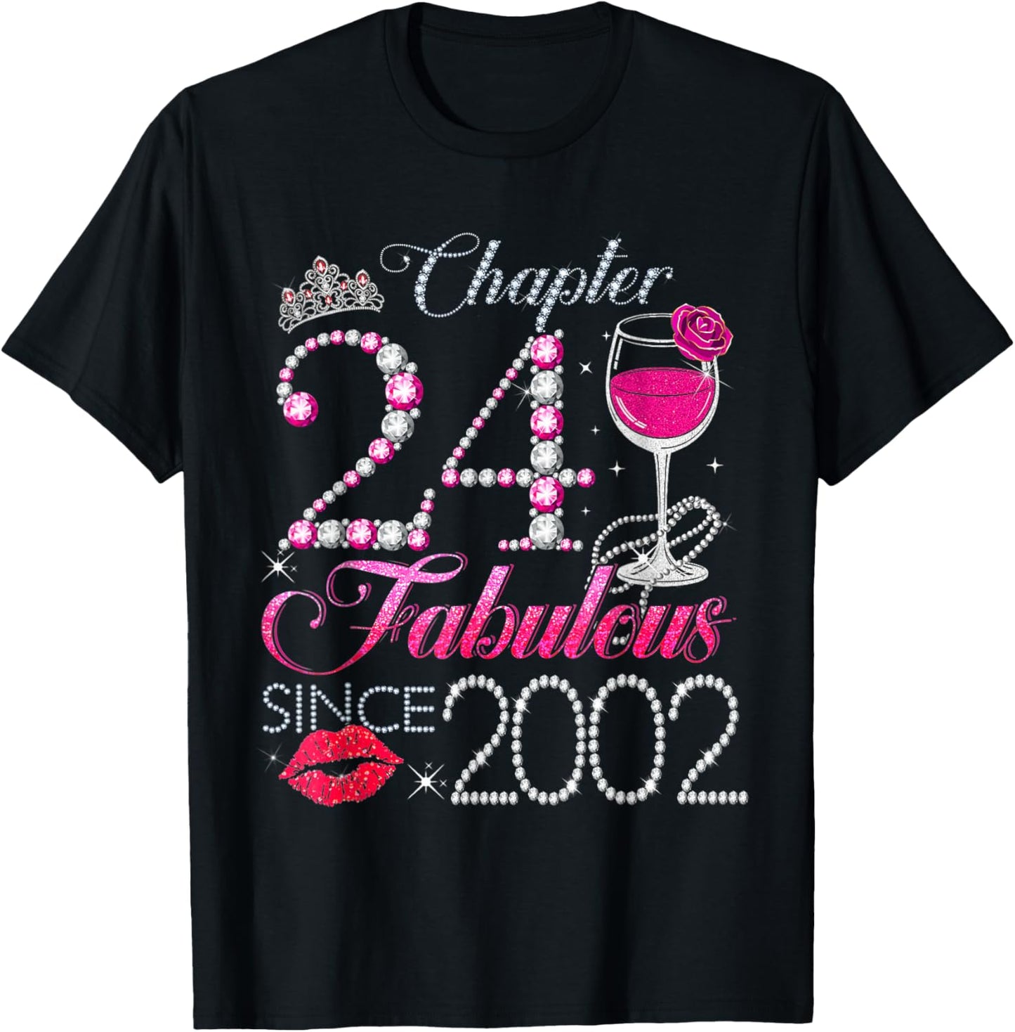 Chapter 24 Fabulous Since 2002 24th Birthday Queen Diamond T-Shirt - T-Shirt | Black