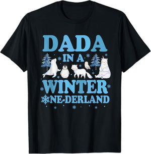Dada in a Winter Onederland Birthday Boy Arctic Animals T-Shirt - T-Shirt | Black