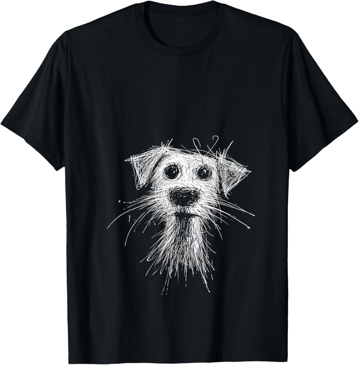 Women's Abstract Scribble Puppy Drawing for Dog Lovers V-Neck T-Shirt - T-Shirt | Black