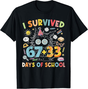 100 Days of School I Survived 67 33 Days of School Cat Lover T-Shirt - T-Shirt | Black