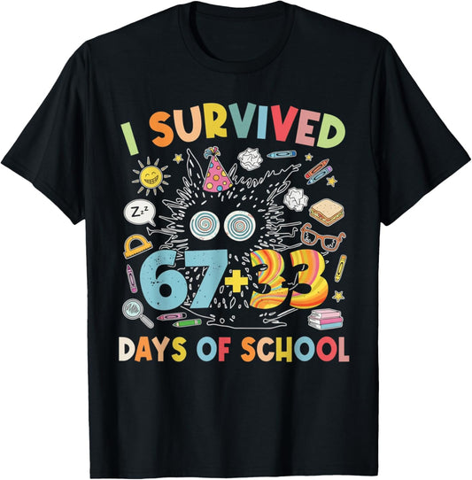 100 Days of School I Survived 67 33 Days of School Cat Lover T-Shirt - T-Shirt | Black