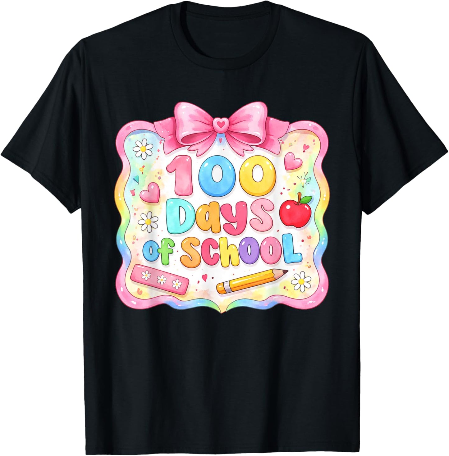 Preppy 100 Days of School Girl Kids Cute 100th Day of School T-Shirt - T-Shirt | Black