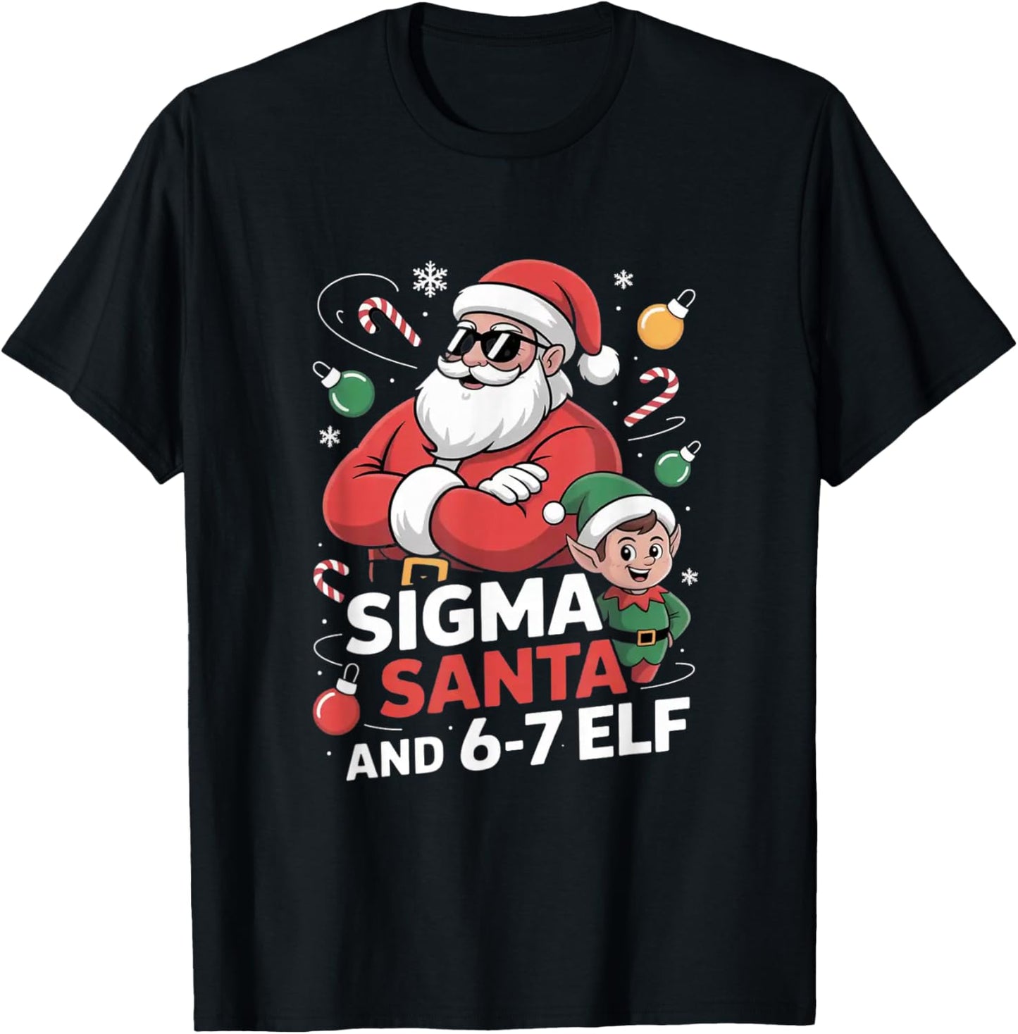 6-7 Christmas Ugly Sweater Six Seven Xmas 67 Meme Santa Elf T-Shirt - T-Shirt | Black