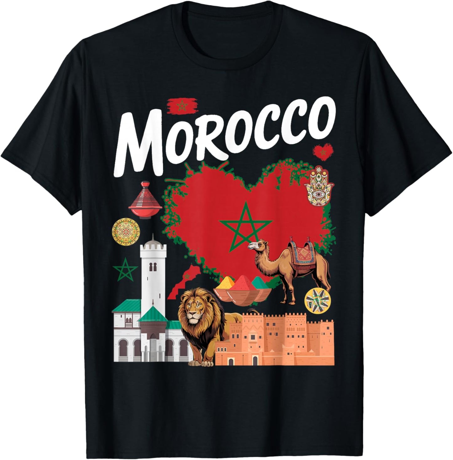 Morocco Flag Outfit Idea for Kids Maroc Moroccan Themed T-Shirt - T-Shirt | Black