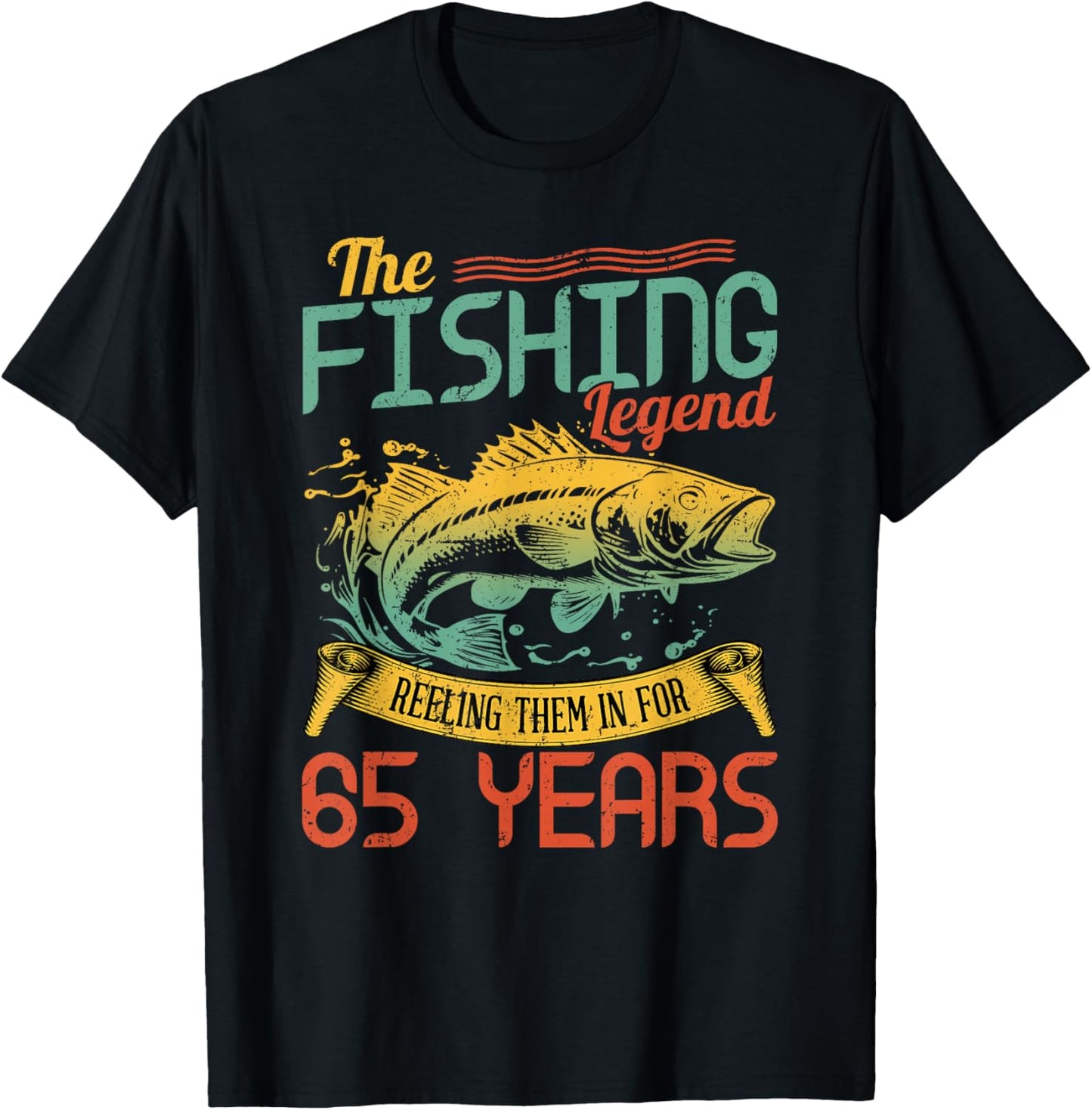 Fishing Legend 65 Years Old Gift Fisherman 65th Birthday T-Shirt - T-Shirt | Black