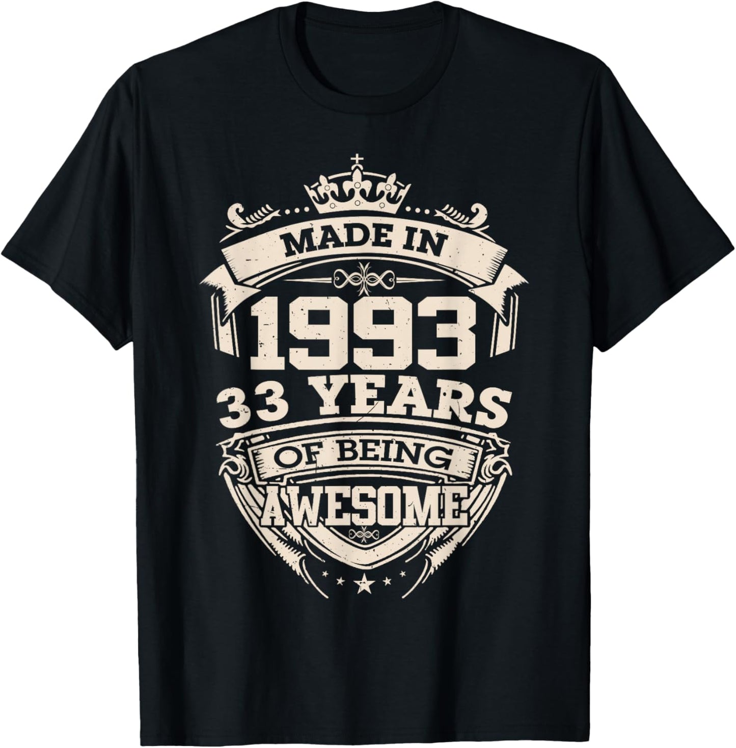 Made in 1993 33rd Years of Being Awesome Birthday Vintage T-Shirt - T-Shirt | Black
