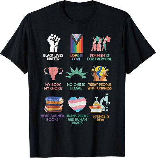 Social Justice Symbols Shirt Progress Pride Human Rights T-Shirt - T-Shirt | Black