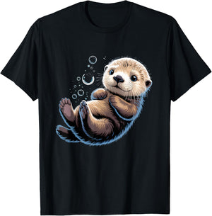 Cute Sea Baby Otter Animal Nature Lovers Graphic T-Shirt - T-Shirt | Black