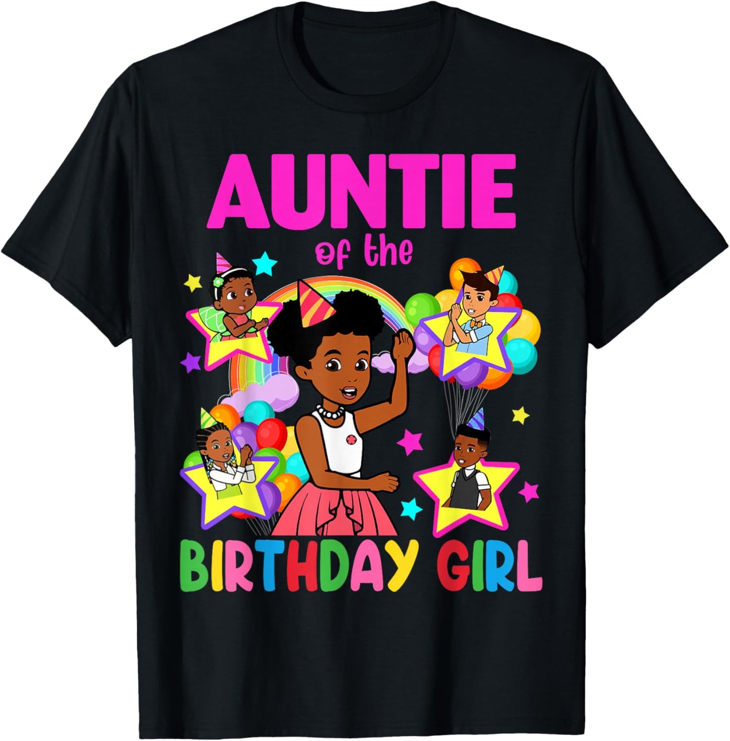 Auntie of Birthday Girl Gracie Birthday Dolls Girl Party T-Shirt - T-Shirt | Black