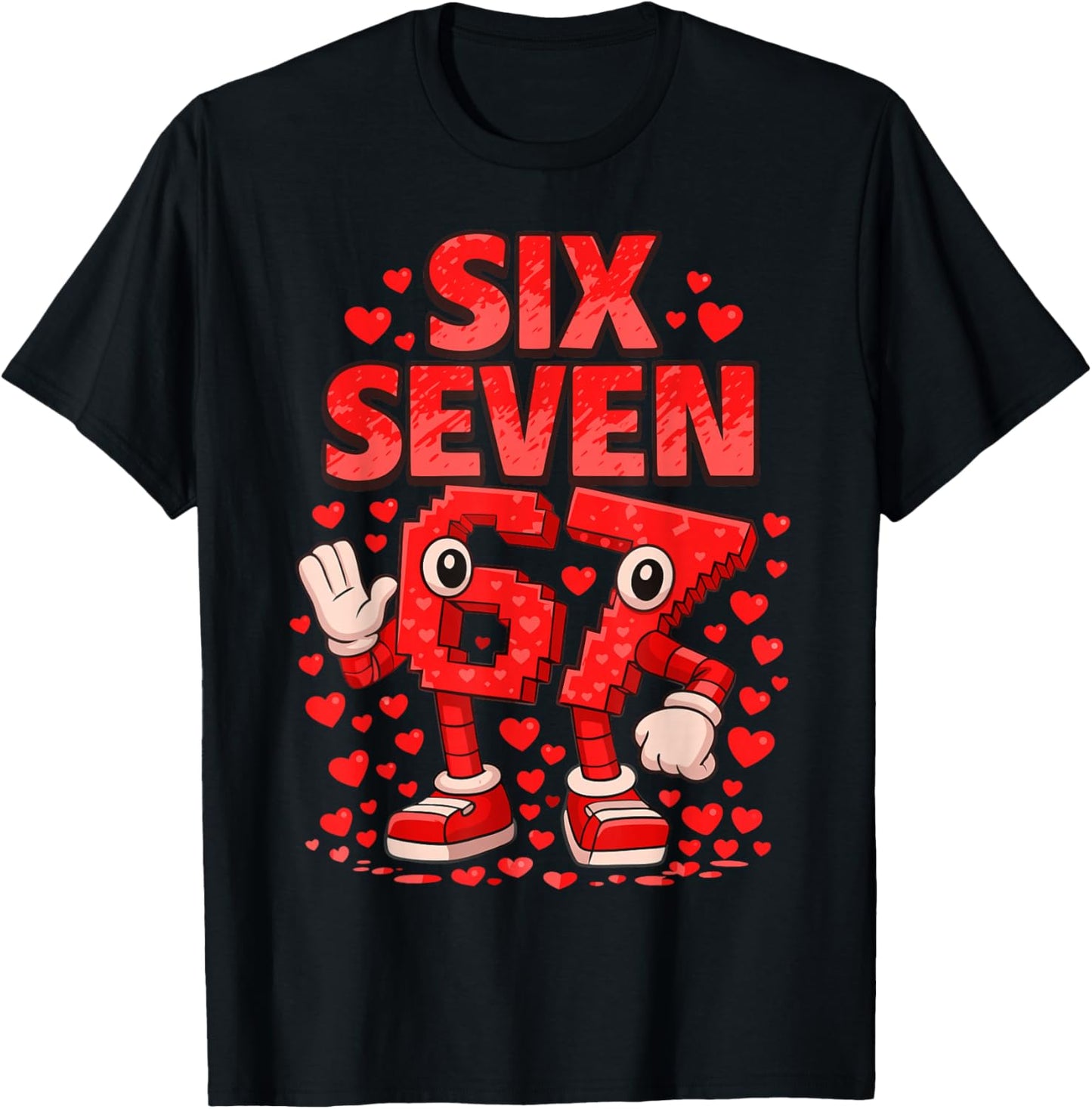 Kids Meme 67 Six Seven 6 7 Valentine Heart T-Shirt - T-Shirt | Black