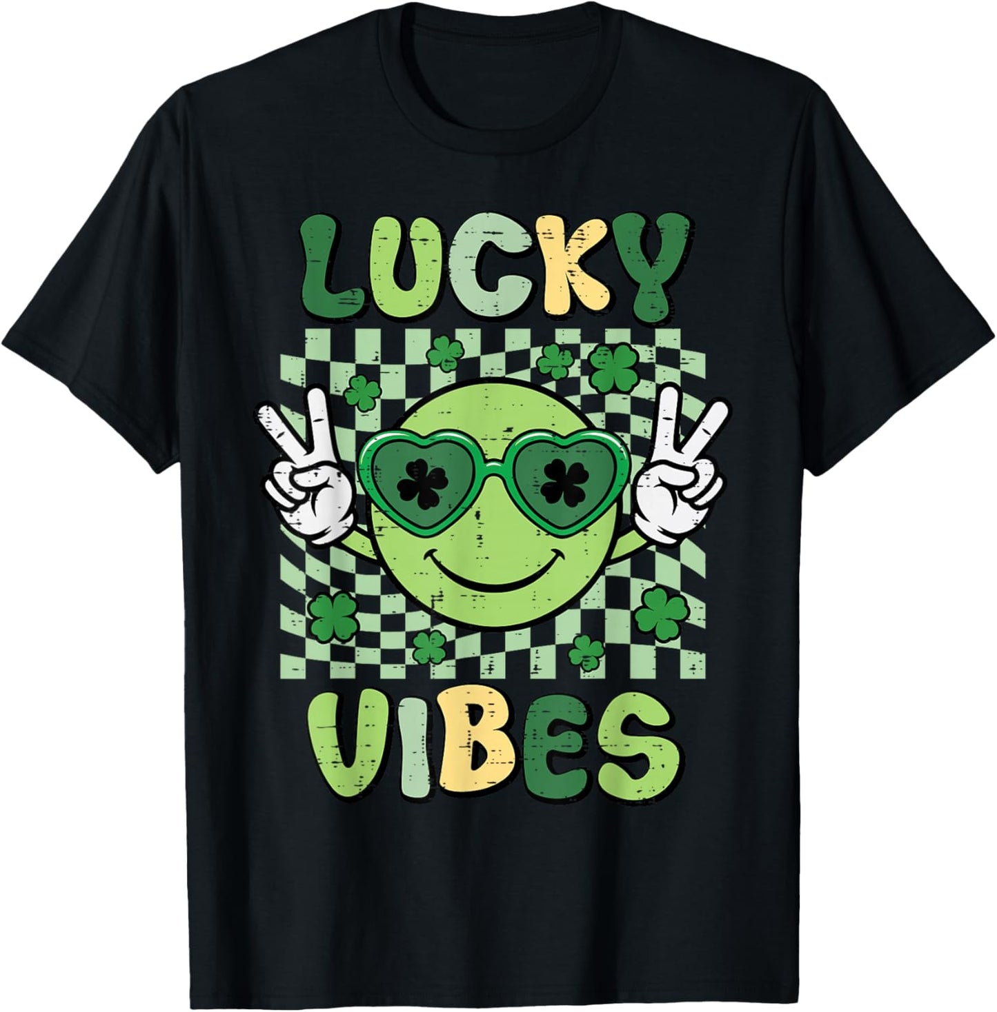 St Patricks Day Smile Lucky Vibes Saint Paddys Women Men Kid T-Shirt - T-Shirt | Black
