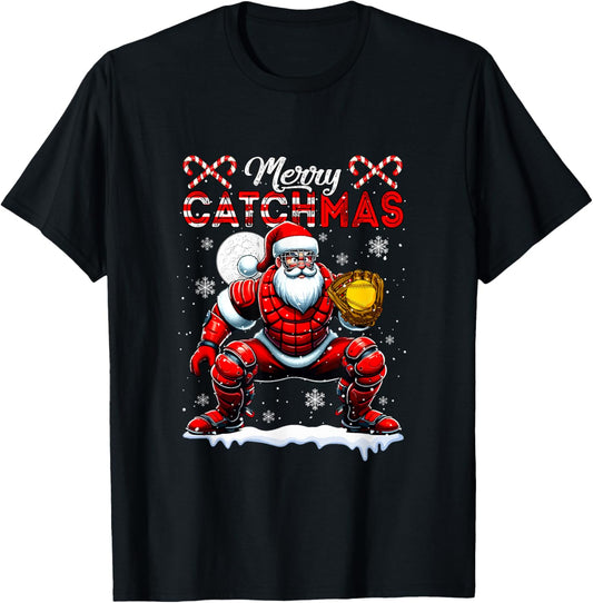 Merry Christmas Catcher Costume Playing Softball Player Team T-Shirt - T-Shirt | Black