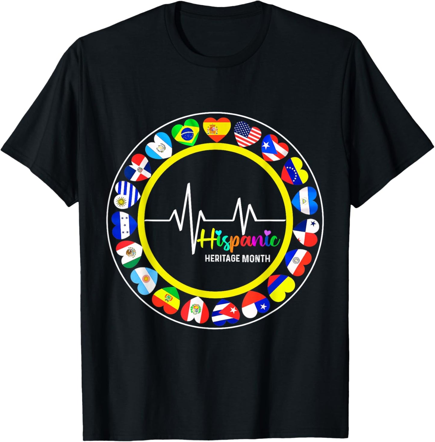Hispanic Heritage Month All Countries Heart T-Shirt - T-Shirt | Black