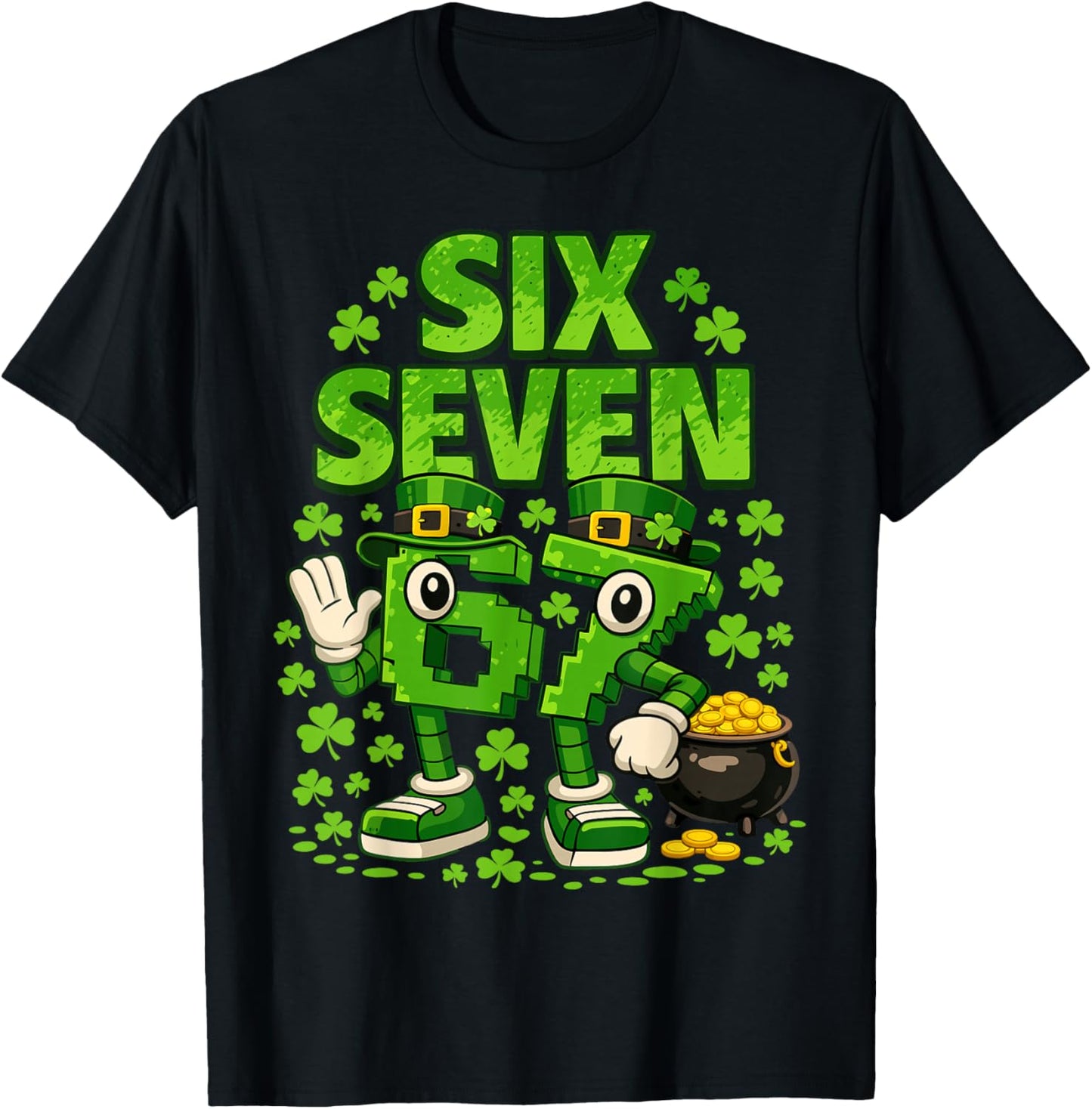 Kids Meme 67 Six Seven Shamrock 6 7 St Patrick Day T-Shirt - T-Shirt | Black