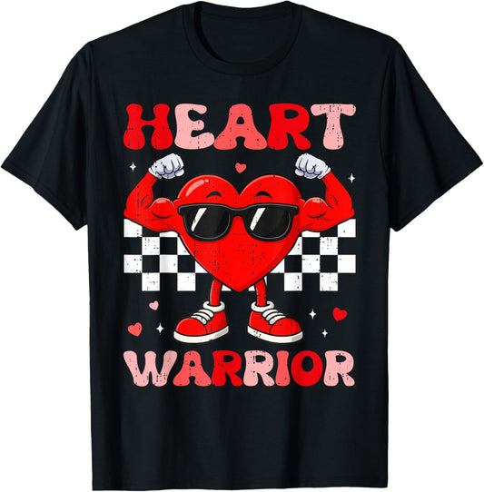 Heart Warrior Heart Disease Awareness Month Red Heart T-Shirt - T-Shirt | Black