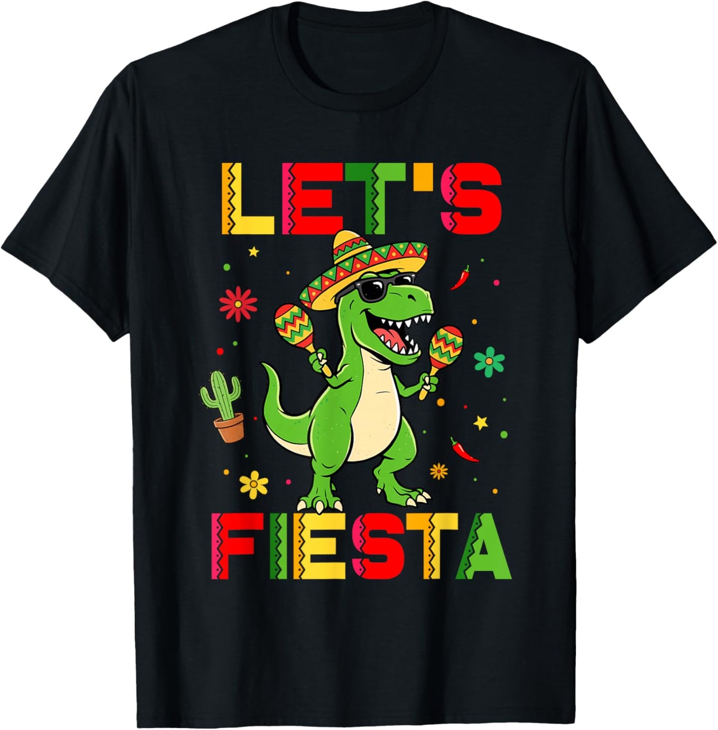 Let's Fiesta Mexican Dino Trex Cinco De Mayo Toddler Boys T-Shirt - T-Shirt | Black