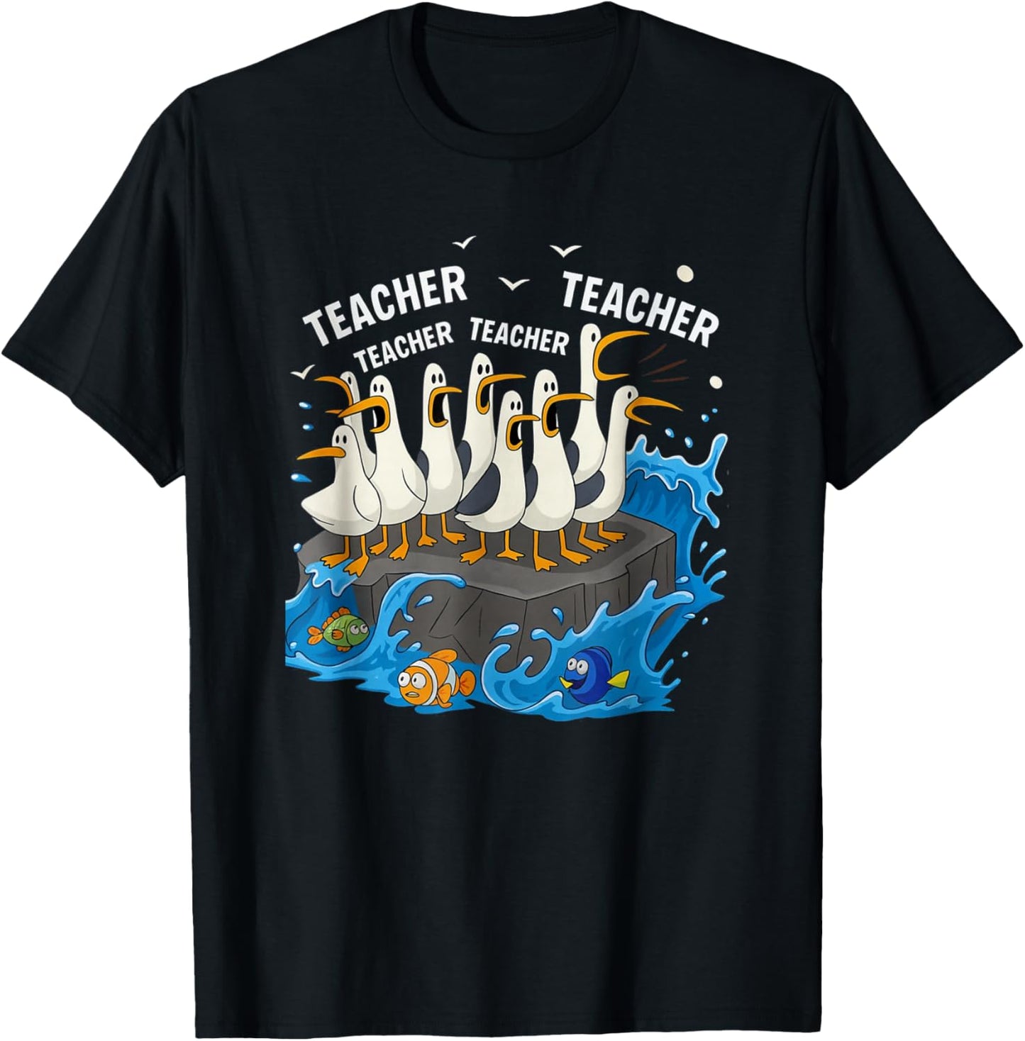 Funny Teacher Seagull Family Teacher Lover Design Men Women T-Shirt - T-Shirt | Black