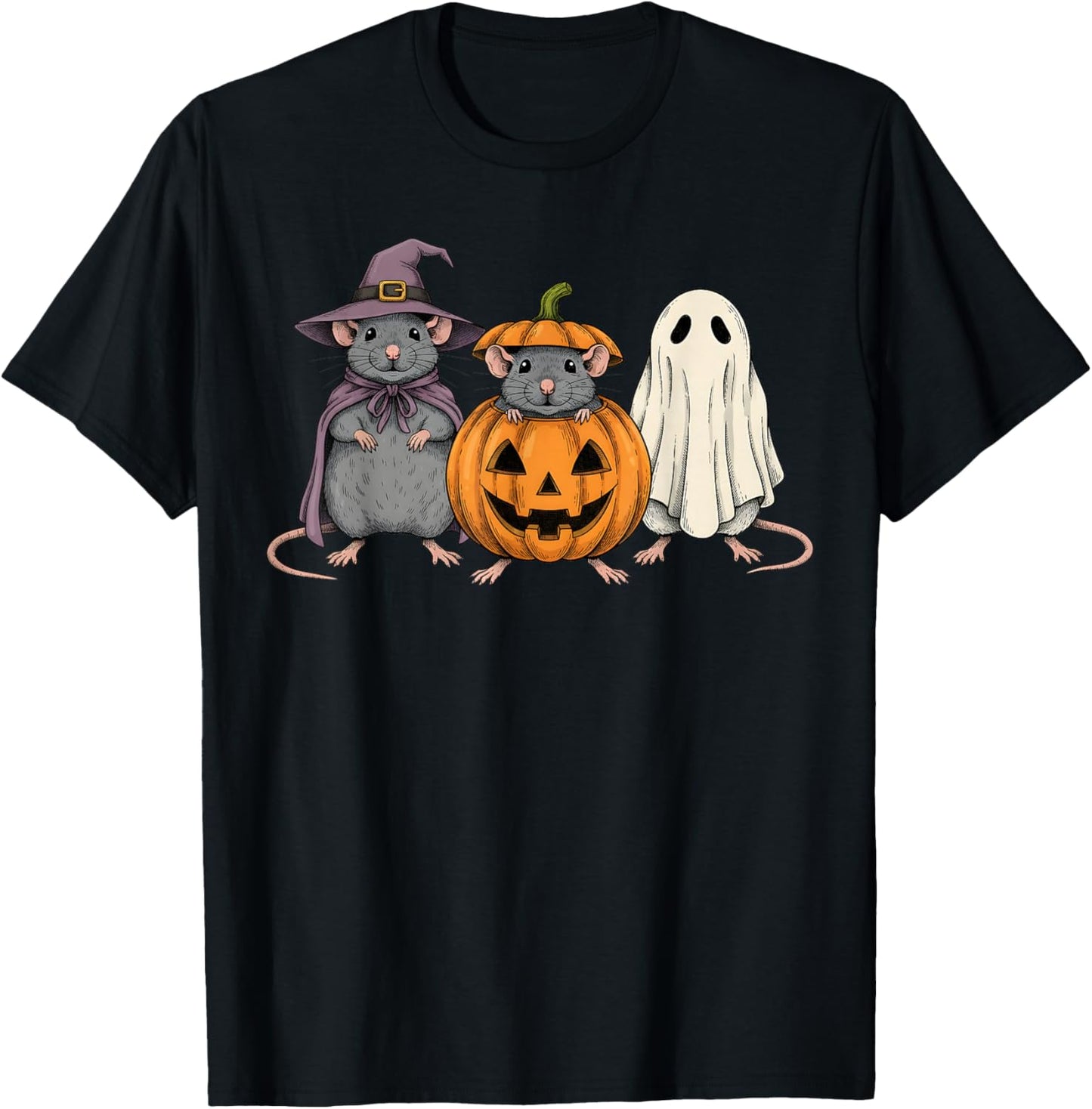 Spooky Ghost Rat Lover Pumpkin Halloween T-Shirt - T-Shirt | Black
