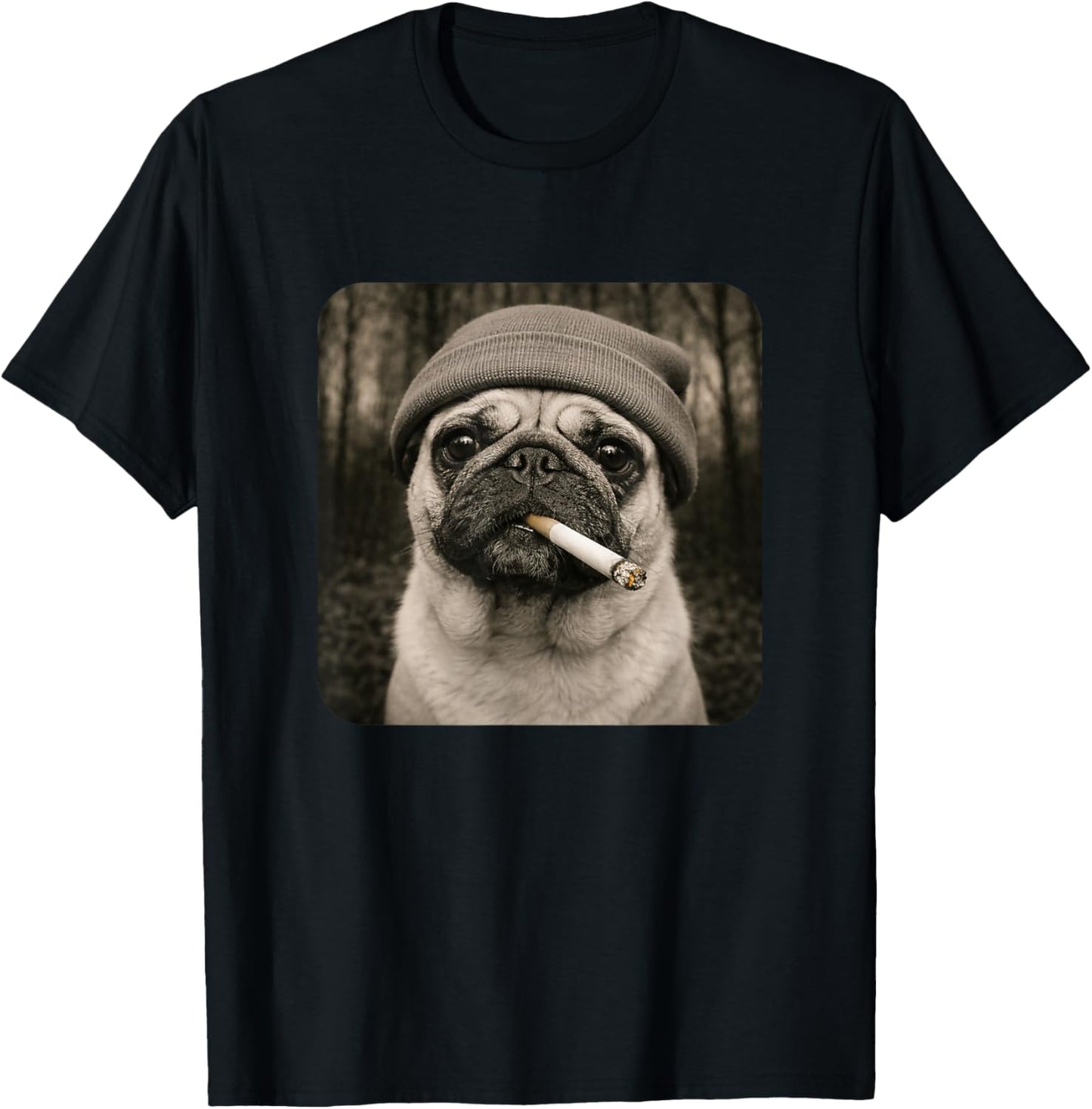 Funny Smoking Pug Dog Meme Cigarette Grunge Beanie Cigarette T-Shirt - T-Shirt | Black