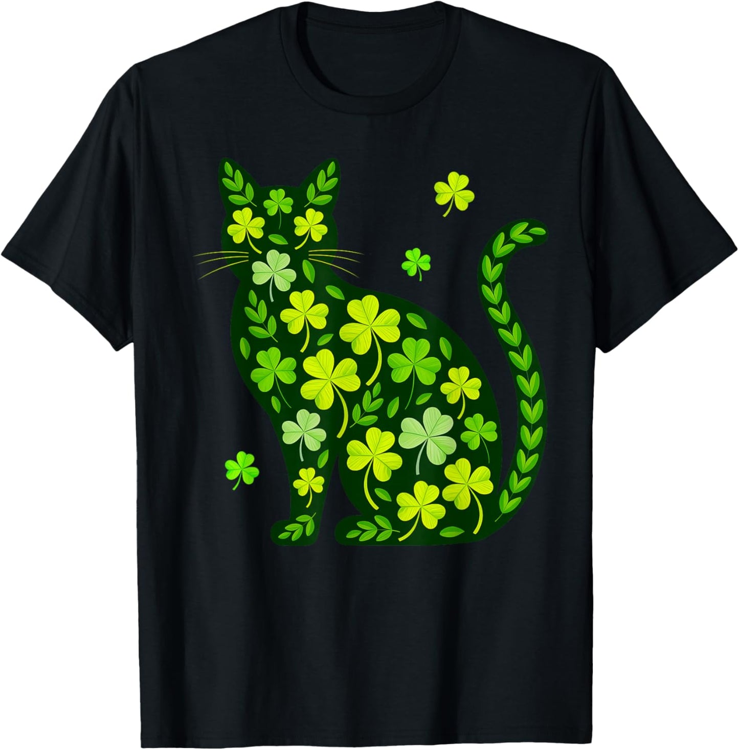 Cat St Patricks Day Lucky Shamrock Saint Pattys Girls Women T-Shirt - T-Shirt | Black