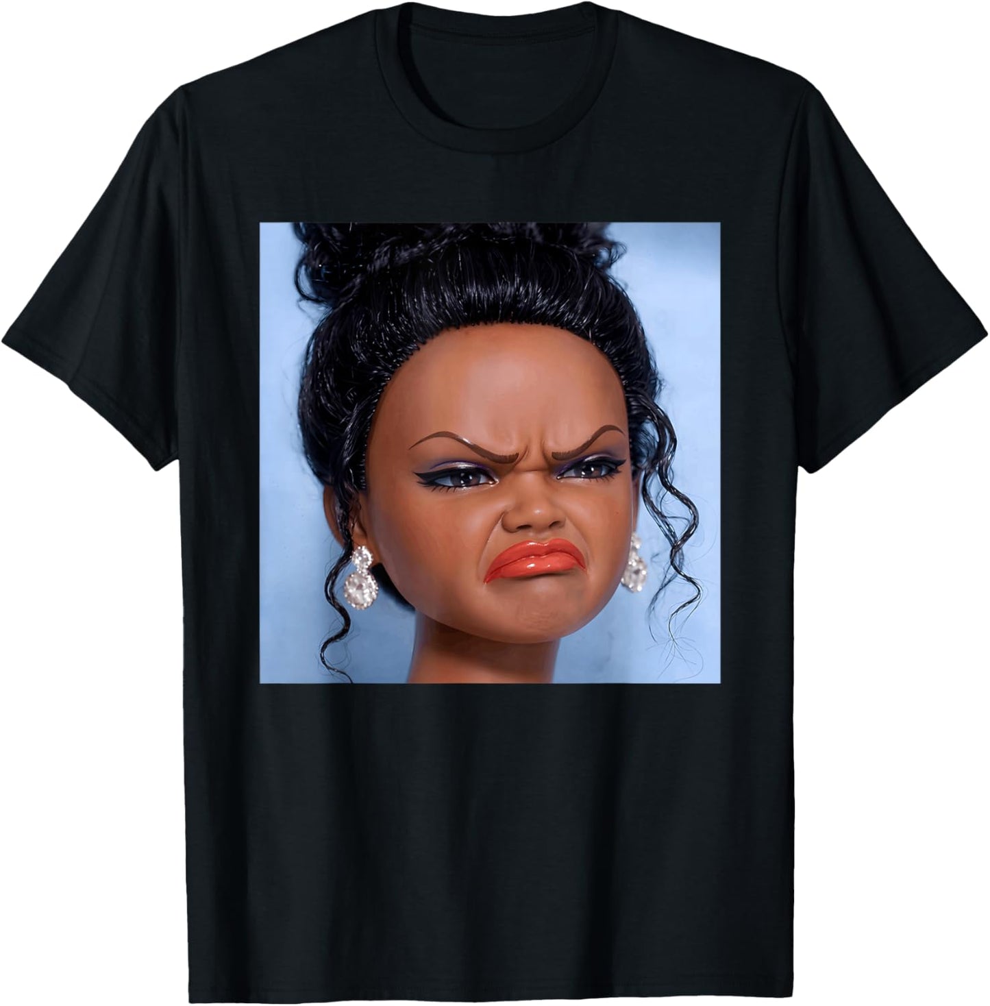 Funny Creepy Doll Face Meme Expression Hilarious Sarcastic T-Shirt - T-Shirt | Black