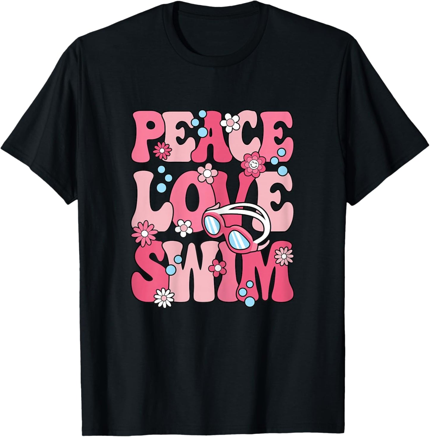 Peace Love Swim Swimming Cute Swimmer Women Girls Kids T-Shirt - T-Shirt | Black