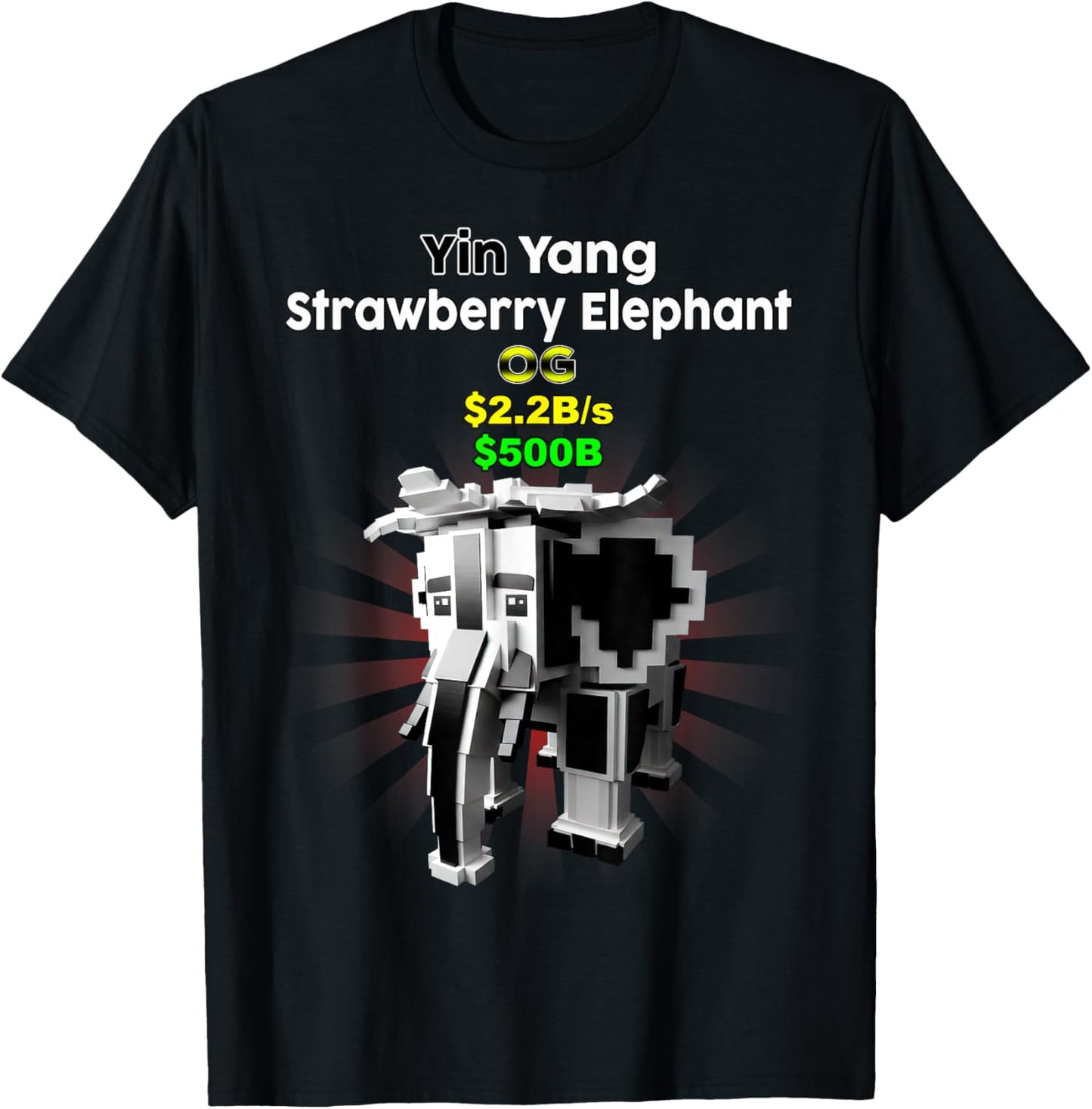 Strawberry Elephant Yin Yang Brainrot Gaming for Boys Kids T-Shirt - T-Shirt | Black
