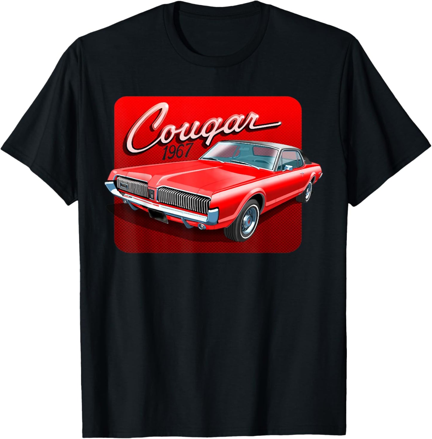 1967 67 Mercury Cougar Red Classic Vintage Old Car USA Flag T-Shirt - T-Shirt | Black